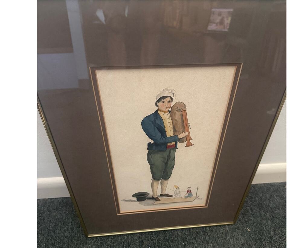 Signed Painting Inspired by "Zampognaro che fa ballare i burattini" Bagpiper